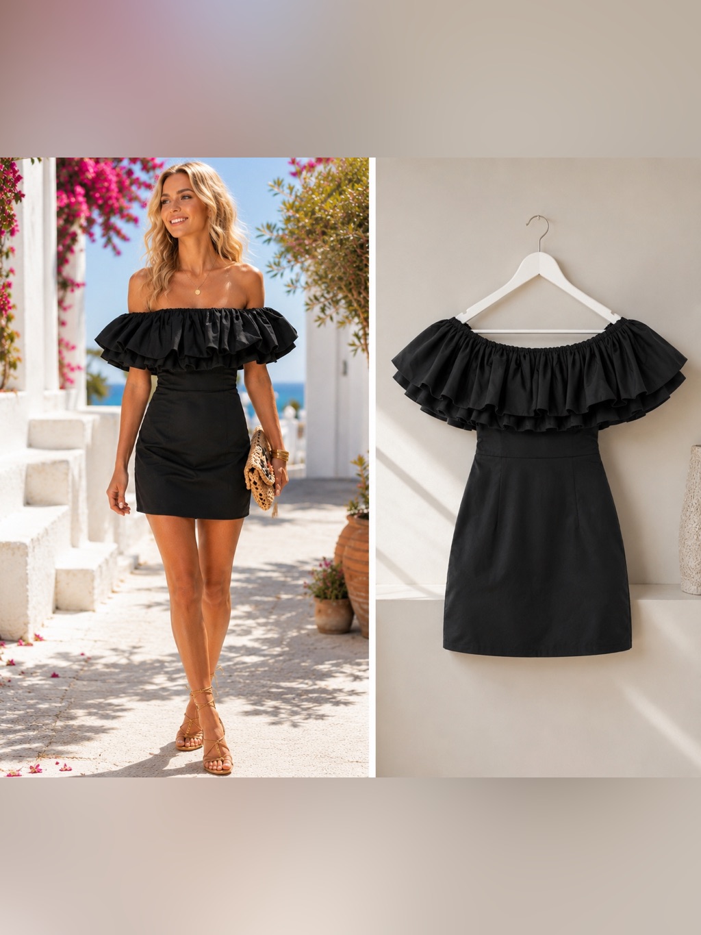 Nwt Rhode Vivi Off Shoulder Ruffle Mini Dress Black Size 6